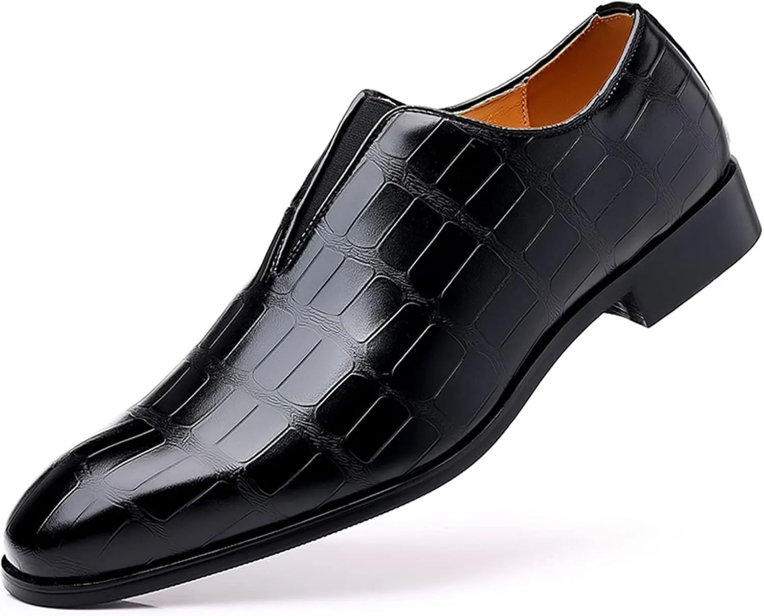 Leather Shoes Formal Classical Style Shoes for Men Slip On PU Leather Low Rubber Sole Block Heel Work Mens Leather Shoe (Black, 13.5)