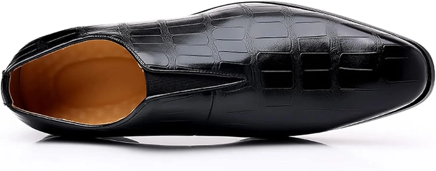 Leather Shoes Formal Classical Style Shoes for Men Slip On PU Leather Low Rubber Sole Block Heel Work Mens Leather Shoe (Black, 13.5)