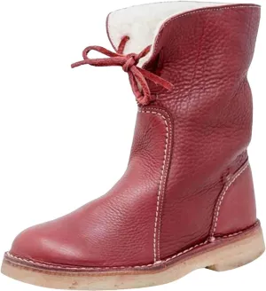 Leather Water Proof Insulated Boots for Women Fashionable Solid Mid Calf Boots Fleece Lined Warm Snow Boots