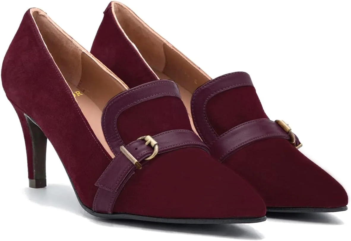 LEHOOR Women Low Kitten Heel Pumps Pointed Toe 3 inch Slip On Loafers Pump Buckle Straps Office Work Business Classic Stiletto Heels Dress Shoes Closed Toe Formal for Ladies Wedding Spring 4-13 M US