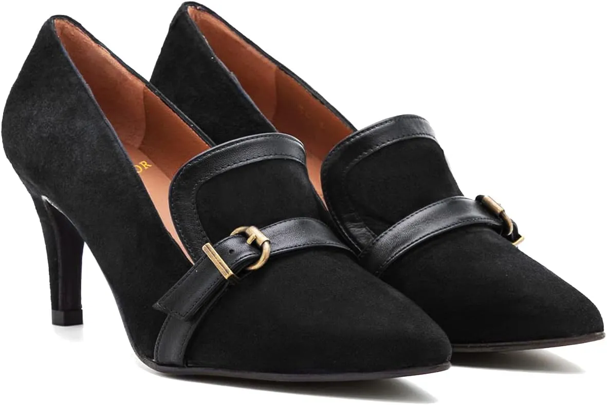 LEHOOR Women Low Kitten Heel Pumps Pointed Toe 3 inch Slip On Loafers Pump Buckle Straps Office Work Business Classic Stiletto Heels Dress Shoes Closed Toe Formal for Ladies Wedding Spring 4-13 M US