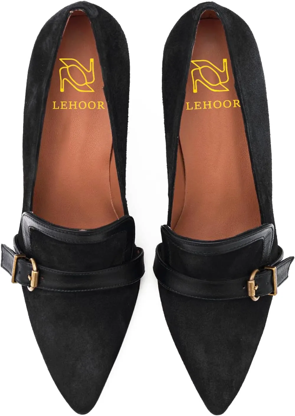 LEHOOR Women Low Kitten Heel Pumps Pointed Toe 3 inch Slip On Loafers Pump Buckle Straps Office Work Business Classic Stiletto Heels Dress Shoes Closed Toe Formal for Ladies Wedding Spring 4-13 M US
