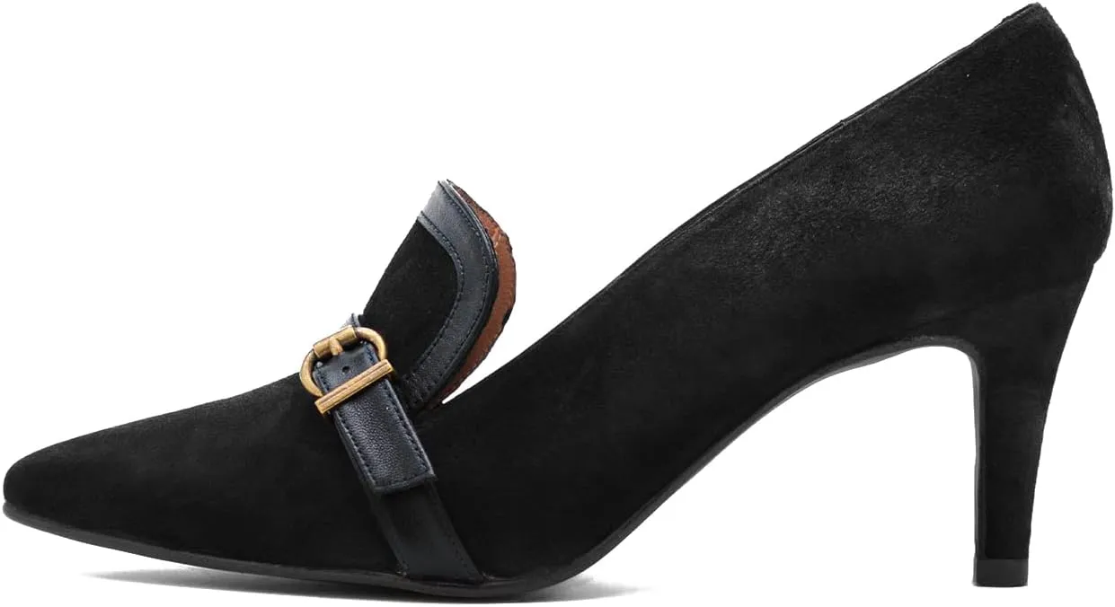 LEHOOR Women Low Kitten Heel Pumps Pointed Toe 3 inch Slip On Loafers Pump Buckle Straps Office Work Business Classic Stiletto Heels Dress Shoes Closed Toe Formal for Ladies Wedding Spring 4-13 M US