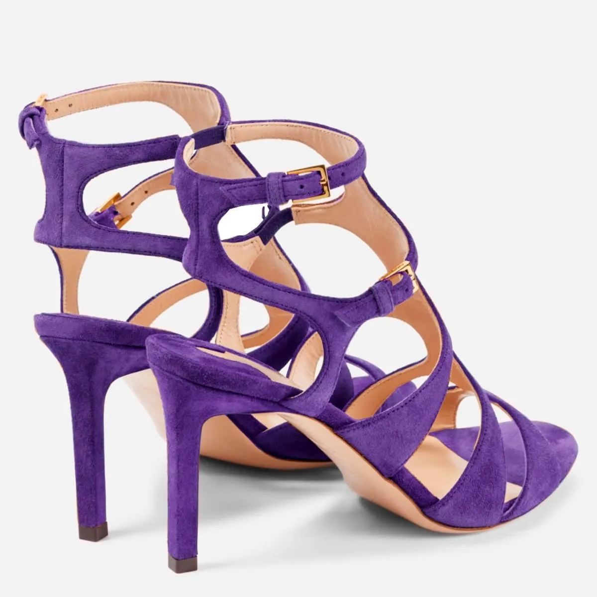 LEHOOR Women Sexy High Heels Gladiator Sandals Open Peep Toe Suede Caged Sandal Booties Kitten Heel Round Toe Cutout Ankle Boots Buckle Strappy Stiletto Sandals Dressy Summer Wedding Office 4-11 M US