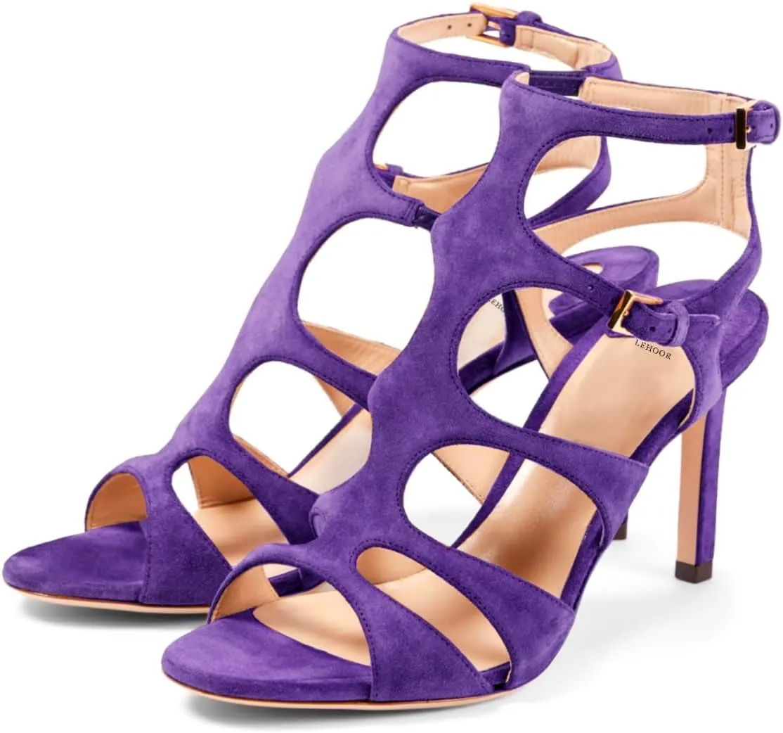 LEHOOR Women Sexy High Heels Gladiator Sandals Open Peep Toe Suede Caged Sandal Booties Kitten Heel Round Toe Cutout Ankle Boots Buckle Strappy Stiletto Sandals Dressy Summer Wedding Office 4-11 M US