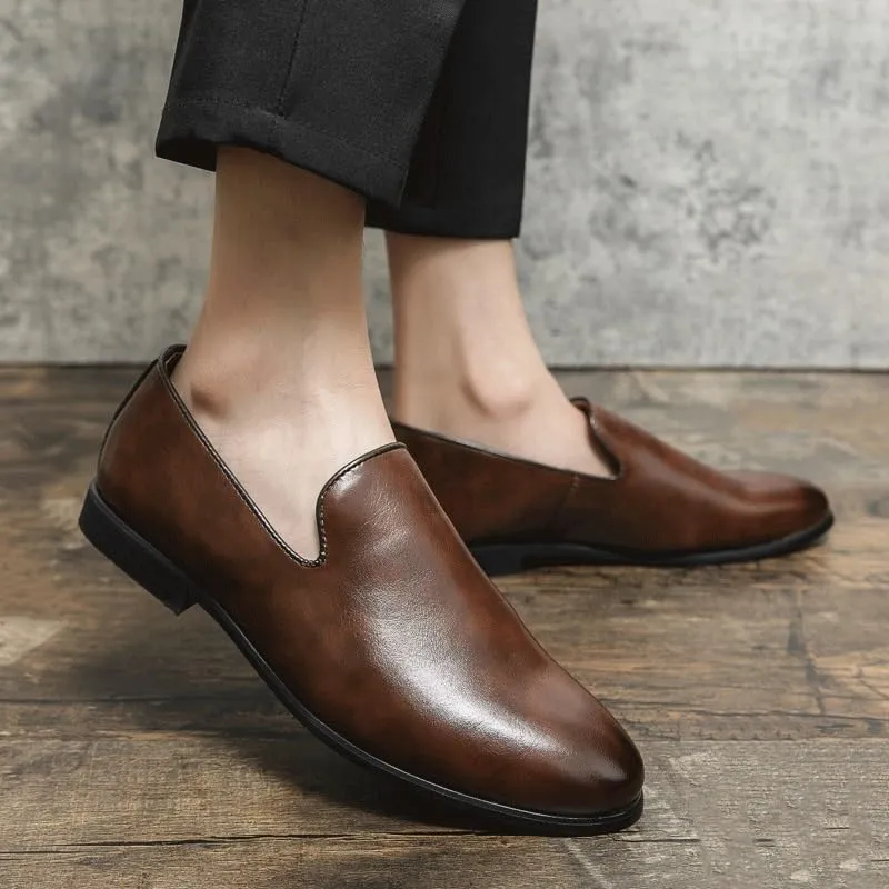 Man Leather Shoes Men Office Business Dress Leather Flats Men Leather Wedding Shoes Male Driving Flats Comfy Slip On Men Casual Shoes