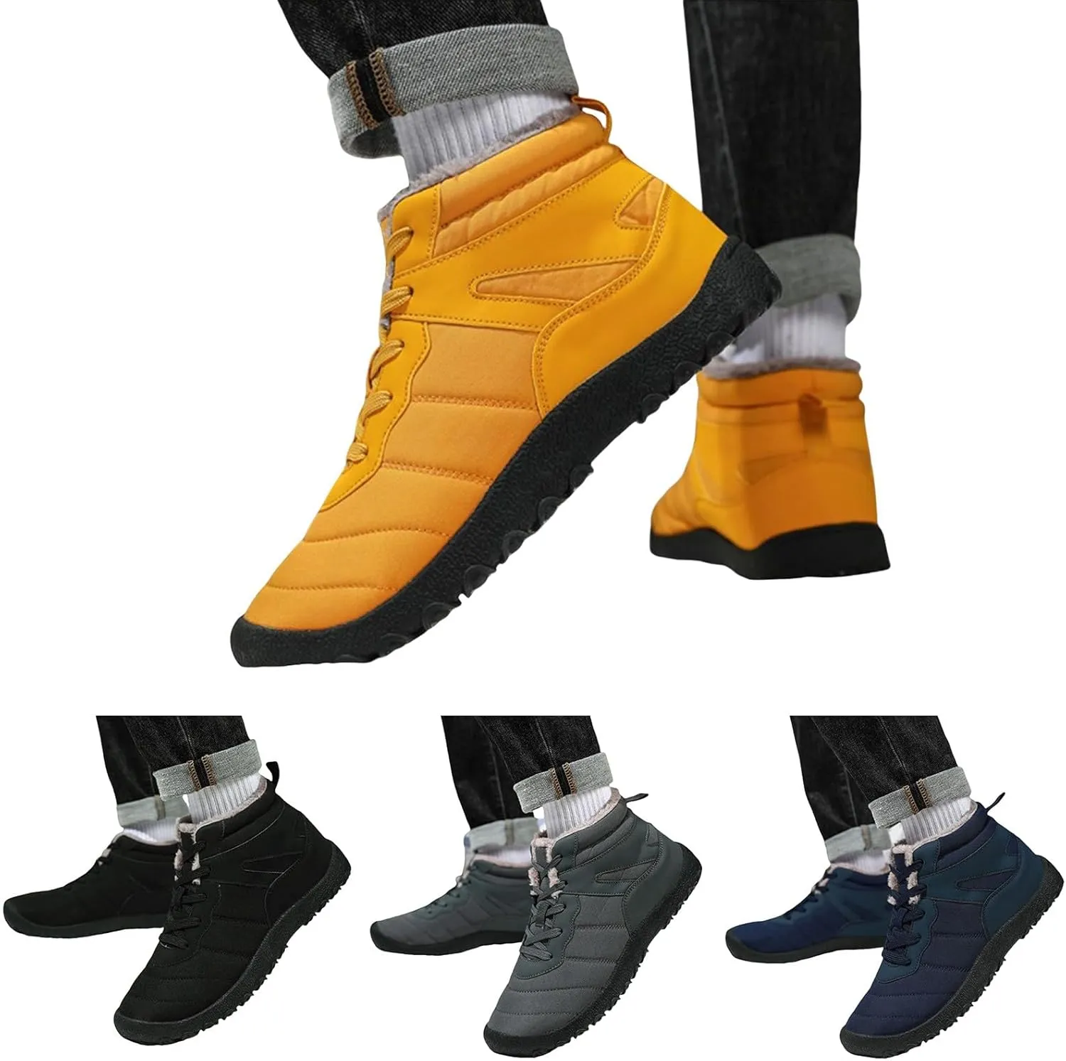 Men Work Boots Slip On Hiking Sneakers Shoes Warm Fur Lined Women Safety Toe Shoes Slip On Mid Waterproof Outdoor Botas Lightweight Hike Grounded Footwear