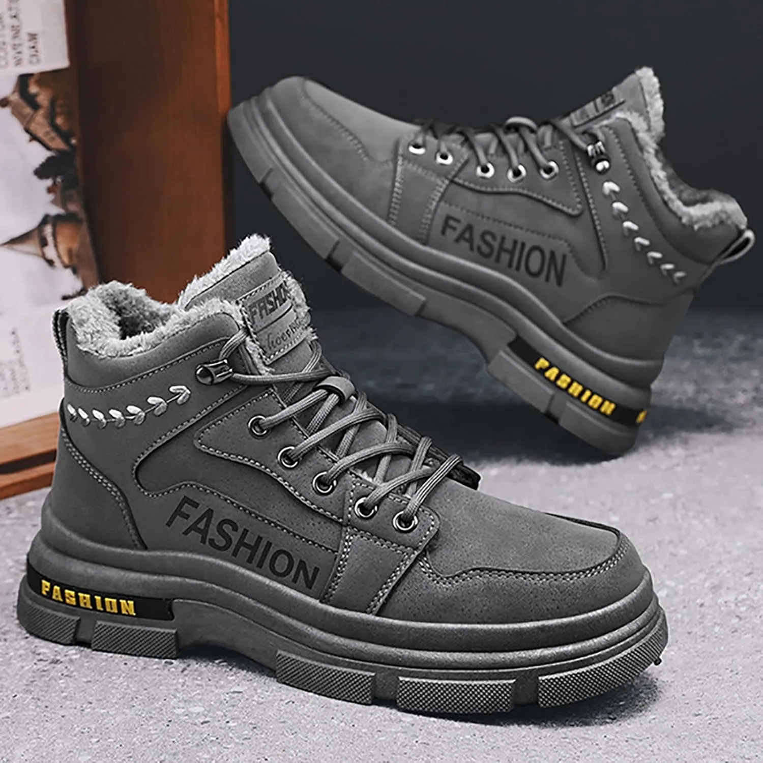 Men Work Boots Soft Toe Hiking Sneakers with Warm Fur Lining Women's Workout Shoes Soft Toe Composite Safety Toe Waterproof Industrial Casual Hike Grounded Footwear