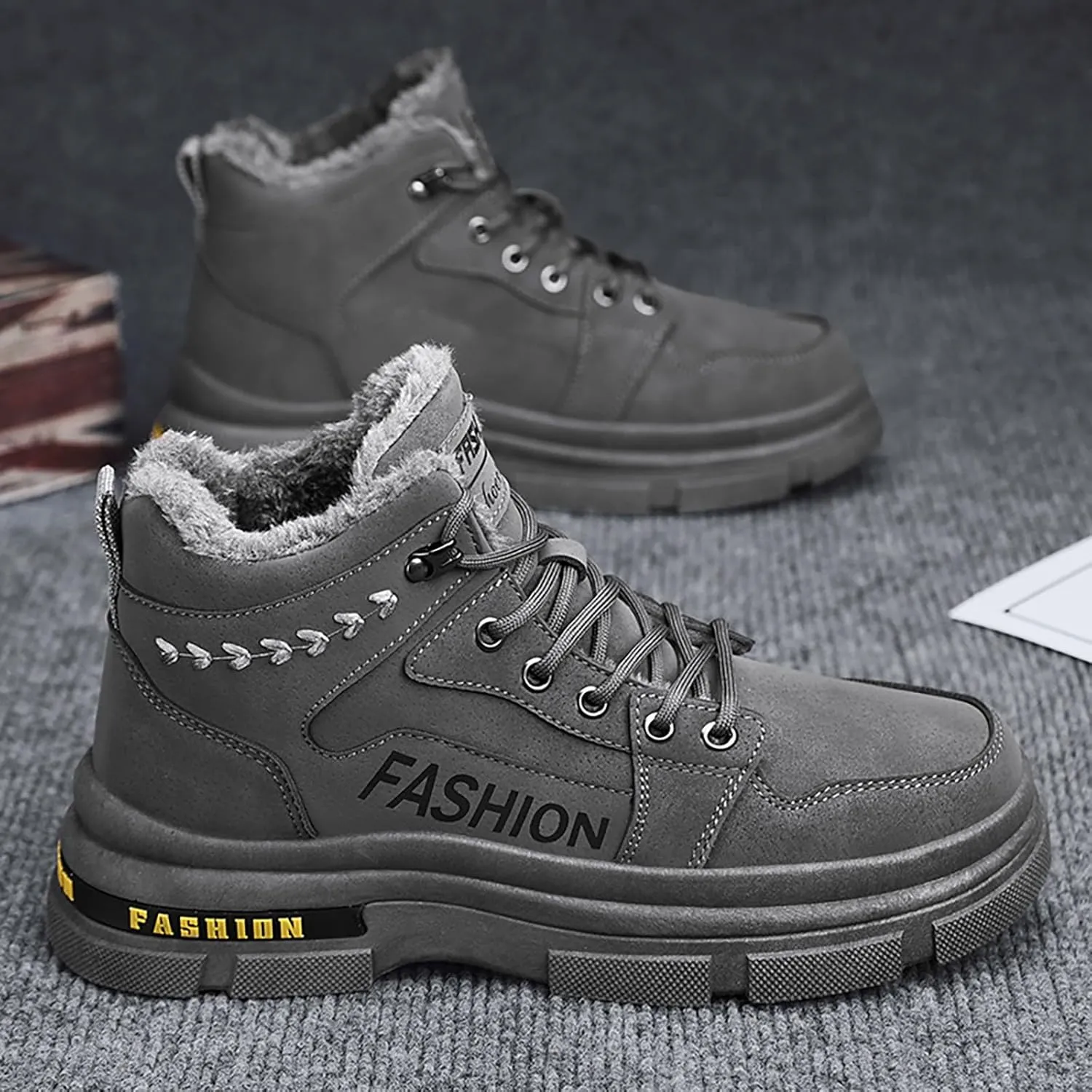 Men Work Boots Soft Toe Hiking Sneakers with Warm Fur Lining Women's Workout Shoes Soft Toe Composite Safety Toe Waterproof Industrial Casual Hike Grounded Footwear