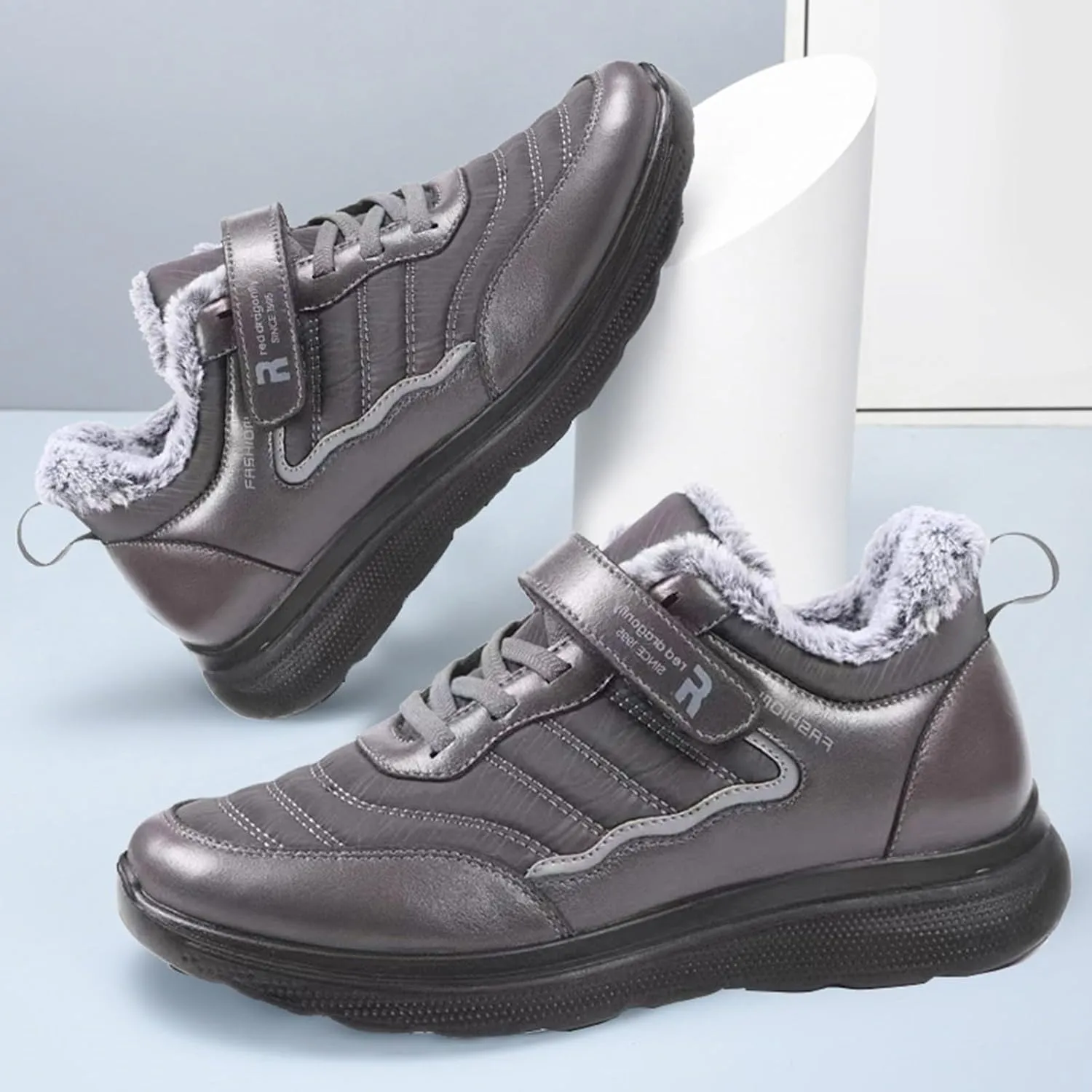 Men Work Boots Wide Width Hiking Sneakers Warm Fur Lined Safety Toe Shoes for Women Insulated Waterproof Outdoor Shoes Lightweight Anti Slip Hike Grounded Footwear