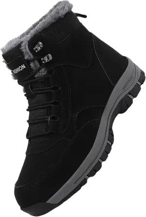 Men Work Boots Wide Width Hiking Sneakers Warm Fur Lined Safety Toe Shoes for Women Insulated Waterproof Outdoor Shoes Lightweight Anti Slip Hike Grounded Footwear