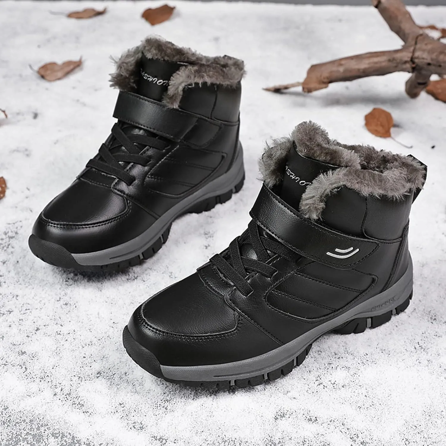 Men Work Boots with Zipper Hiking Sneakers with Warm Fur Lining Workout Shoes for Women Business Casual Platform Sneakers Lightweight Safety Hike Grounded Footwear