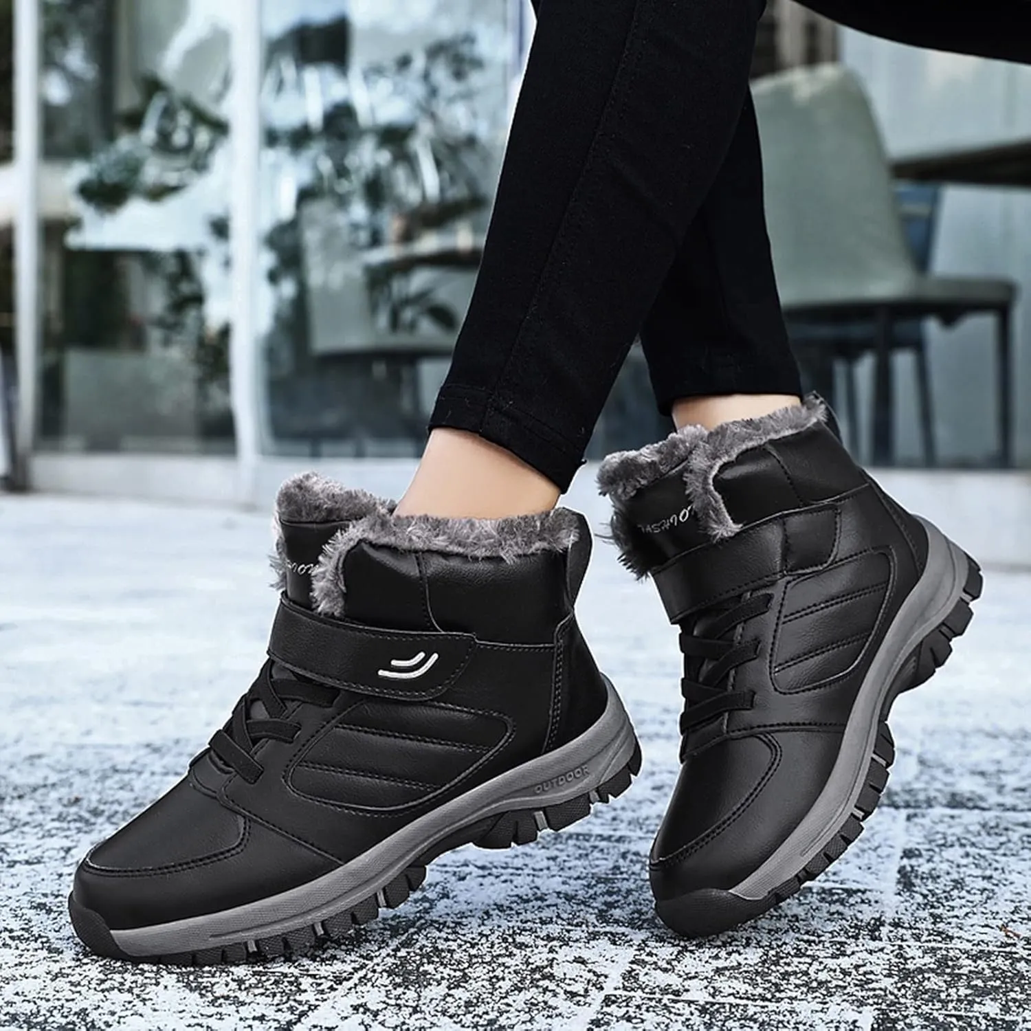 Men Work Boots with Zipper Hiking Sneakers with Warm Fur Lining Workout Shoes for Women Business Casual Platform Sneakers Lightweight Safety Hike Grounded Footwear