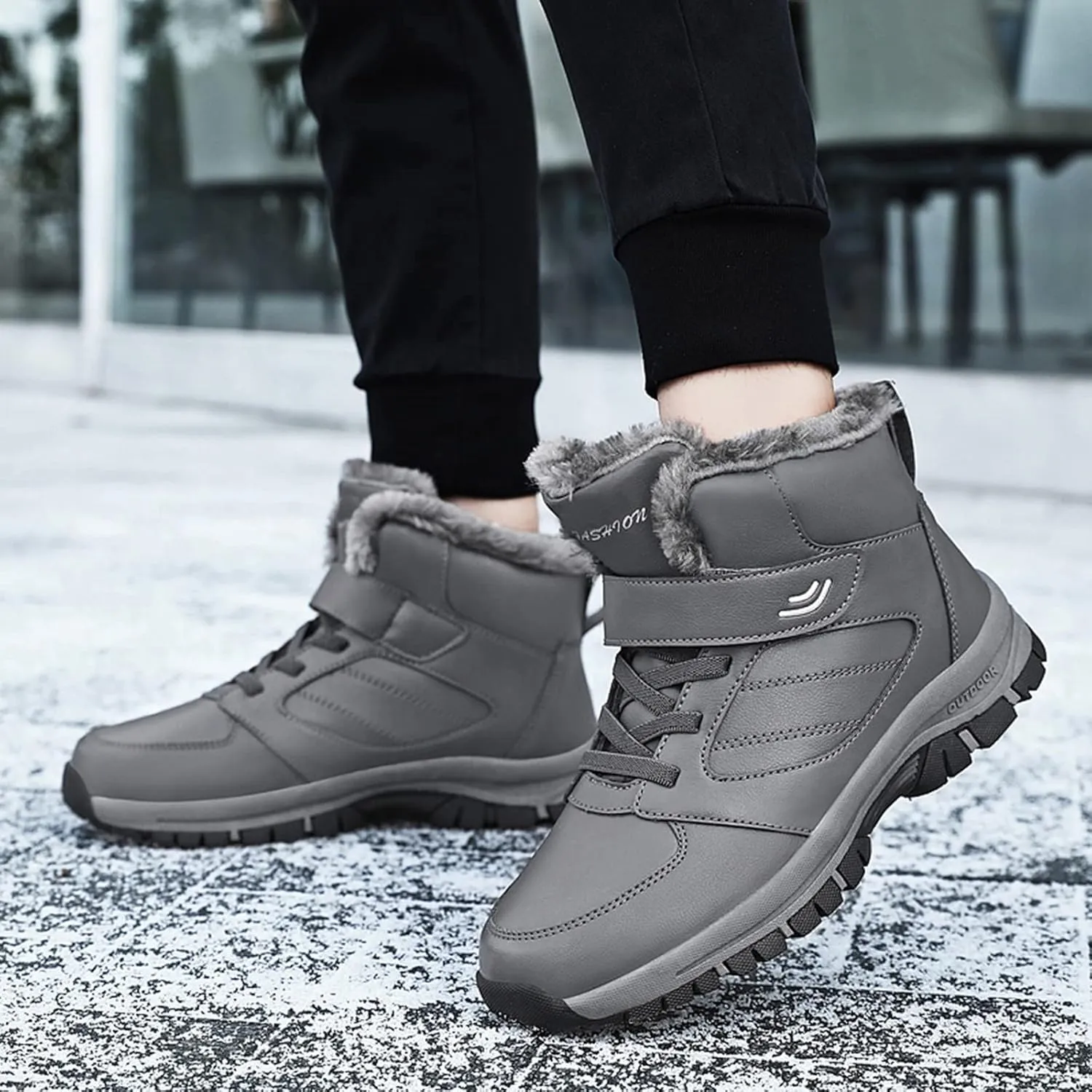 Men Work Boots with Zipper Hiking Sneakers with Warm Fur Lining Workout Shoes for Women Business Casual Platform Sneakers Lightweight Safety Hike Grounded Footwear