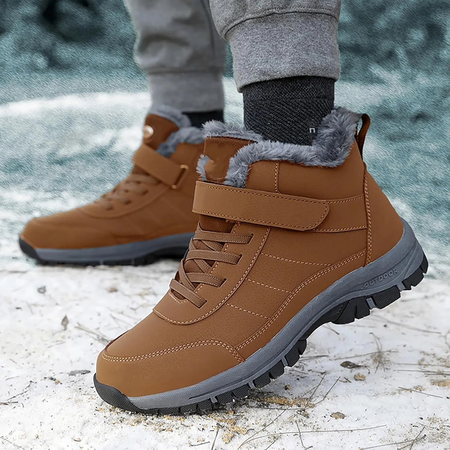 Men Work Boots with Zipper Hiking Sneakers with Warm Fur Lining Workout Shoes for Women Business Casual Platform Sneakers Lightweight Safety Hike Grounded Footwear
