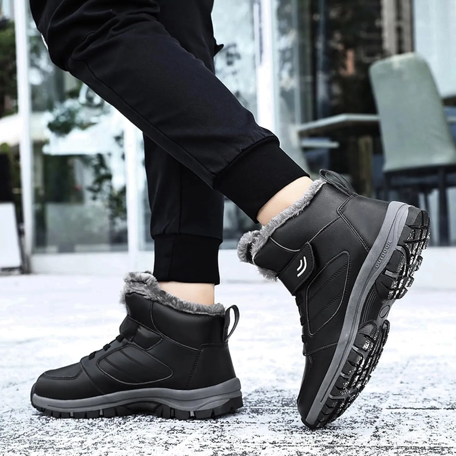 Men Work Boots with Zipper Hiking Sneakers with Warm Fur Lining Workout Shoes for Women Business Casual Platform Sneakers Lightweight Safety Hike Grounded Footwear