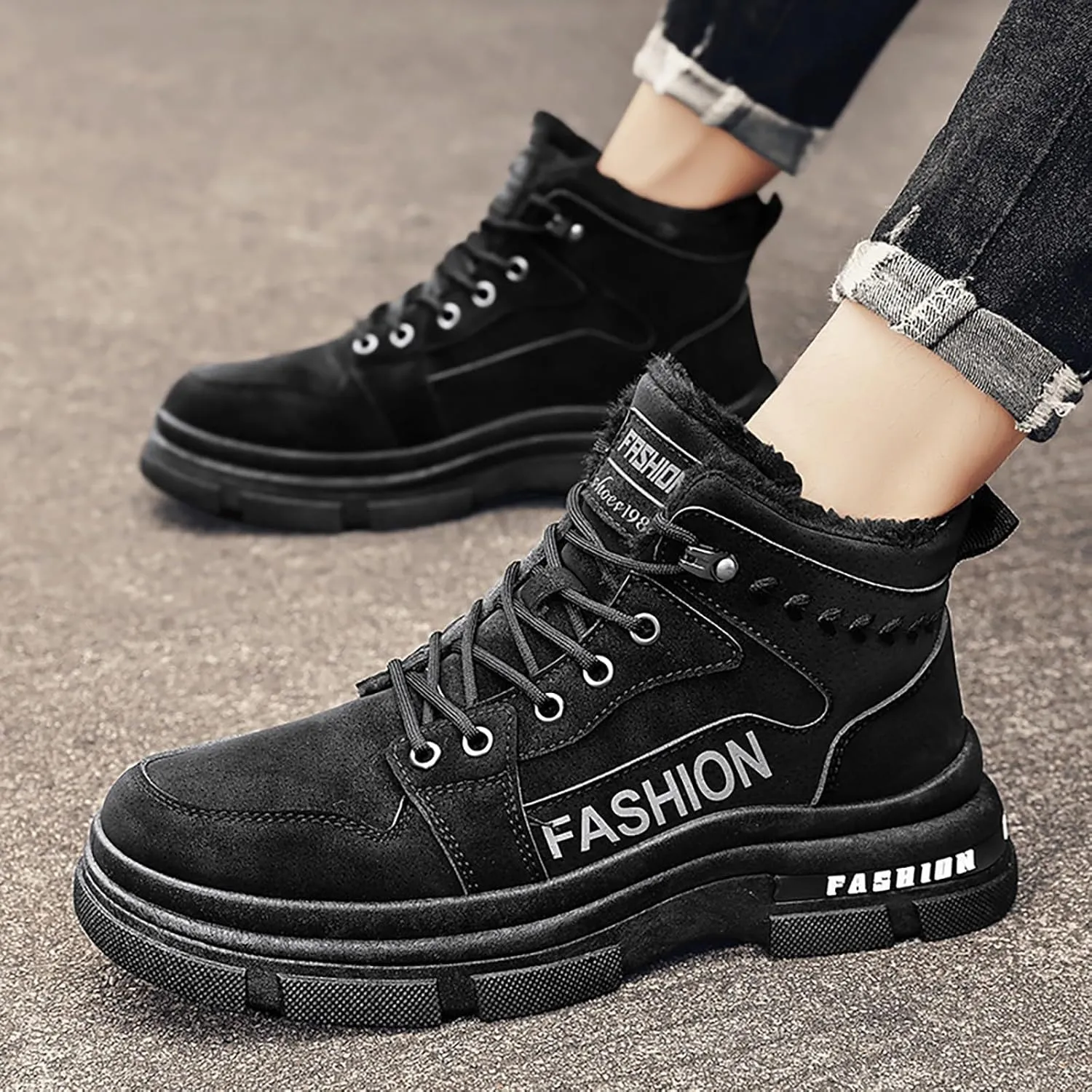 Men Work Boots with Zipper Hiking Sneakers with Warm Fur Lining Workout Shoes for Women Business Casual Platform Sneakers Lightweight Safety Hike Grounded Footwear