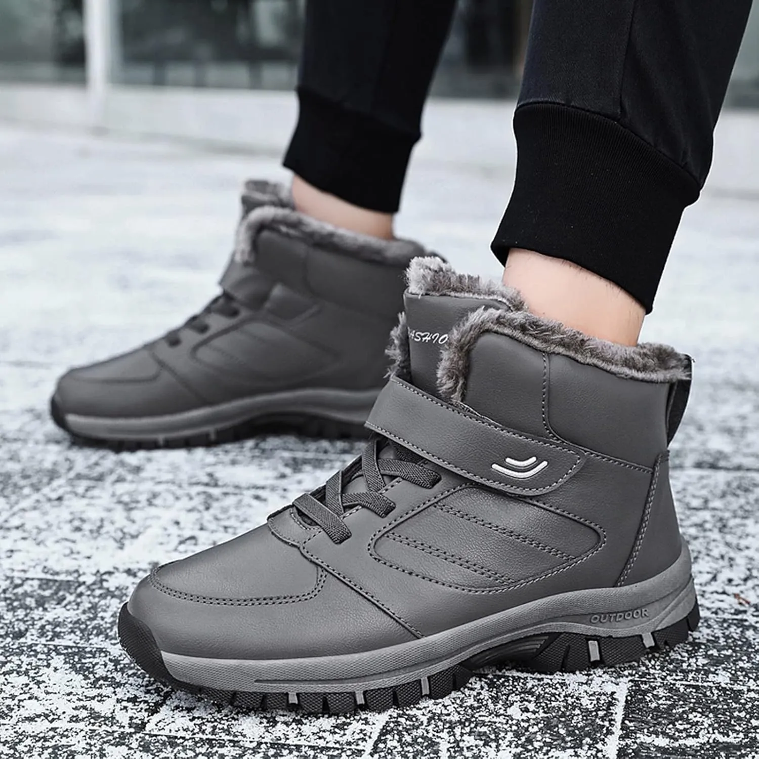 Men Work Boots with Zipper Hiking Sneakers with Warm Fur Lining Workout Shoes for Women Business Casual Platform Sneakers Lightweight Safety Hike Grounded Footwear