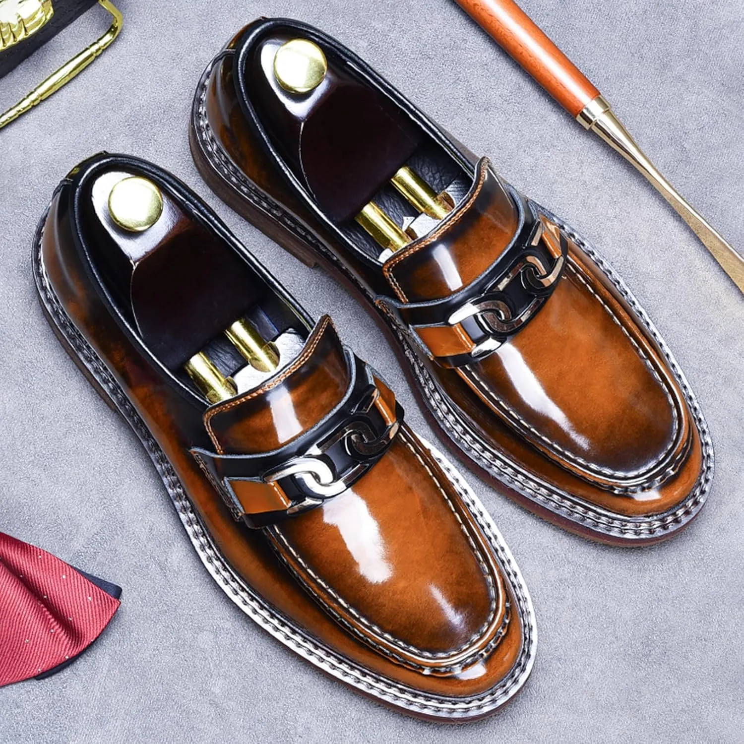Mens Genuine Leather Loafers, Slip On Driving Shoes, Smart Office Work Formal Shoes for Casual Wedding