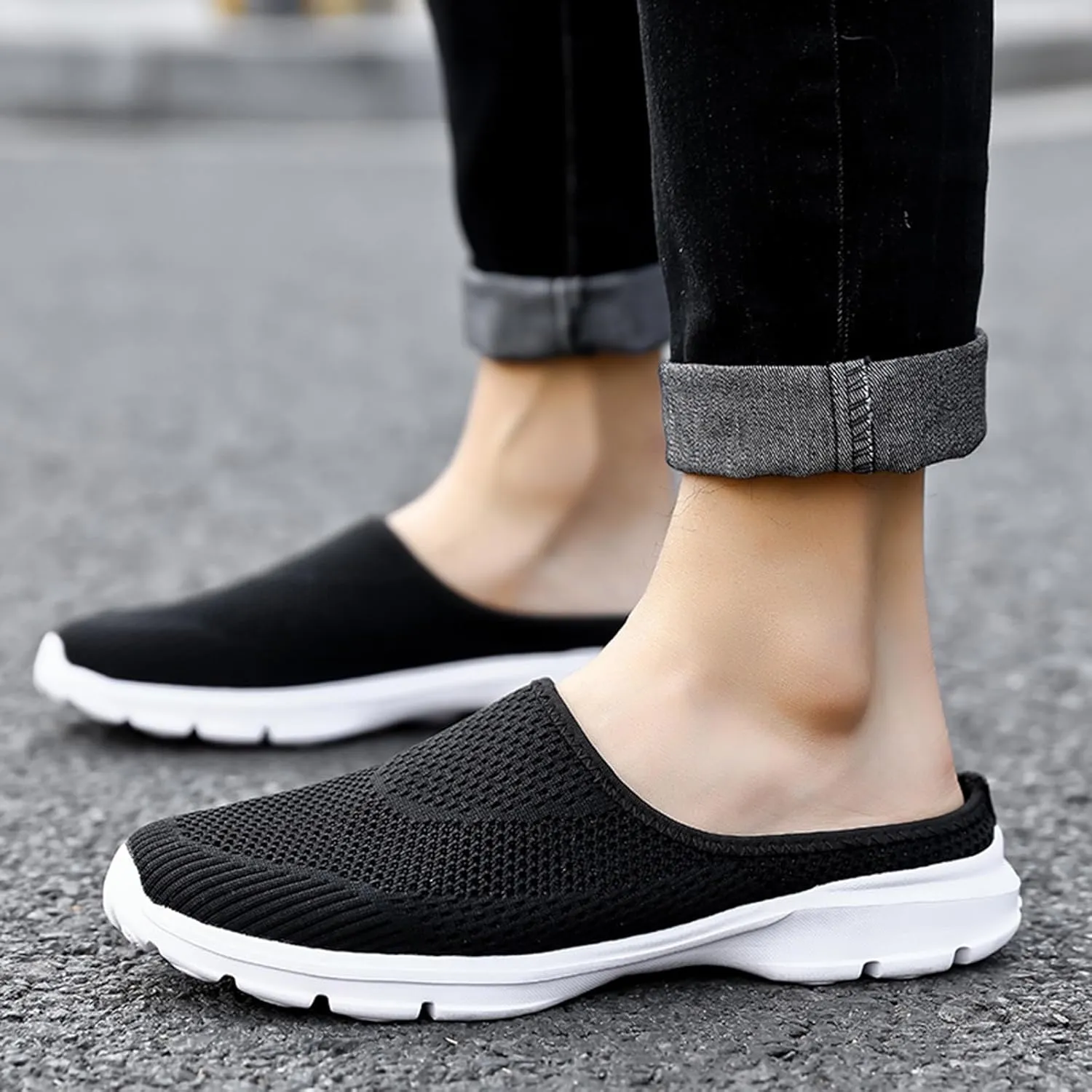 Men's Half Cap Toe Canvas Sandals Solid Breathable Mesh Sneakers Casual Comfort Walking Sandals Beach Sandals