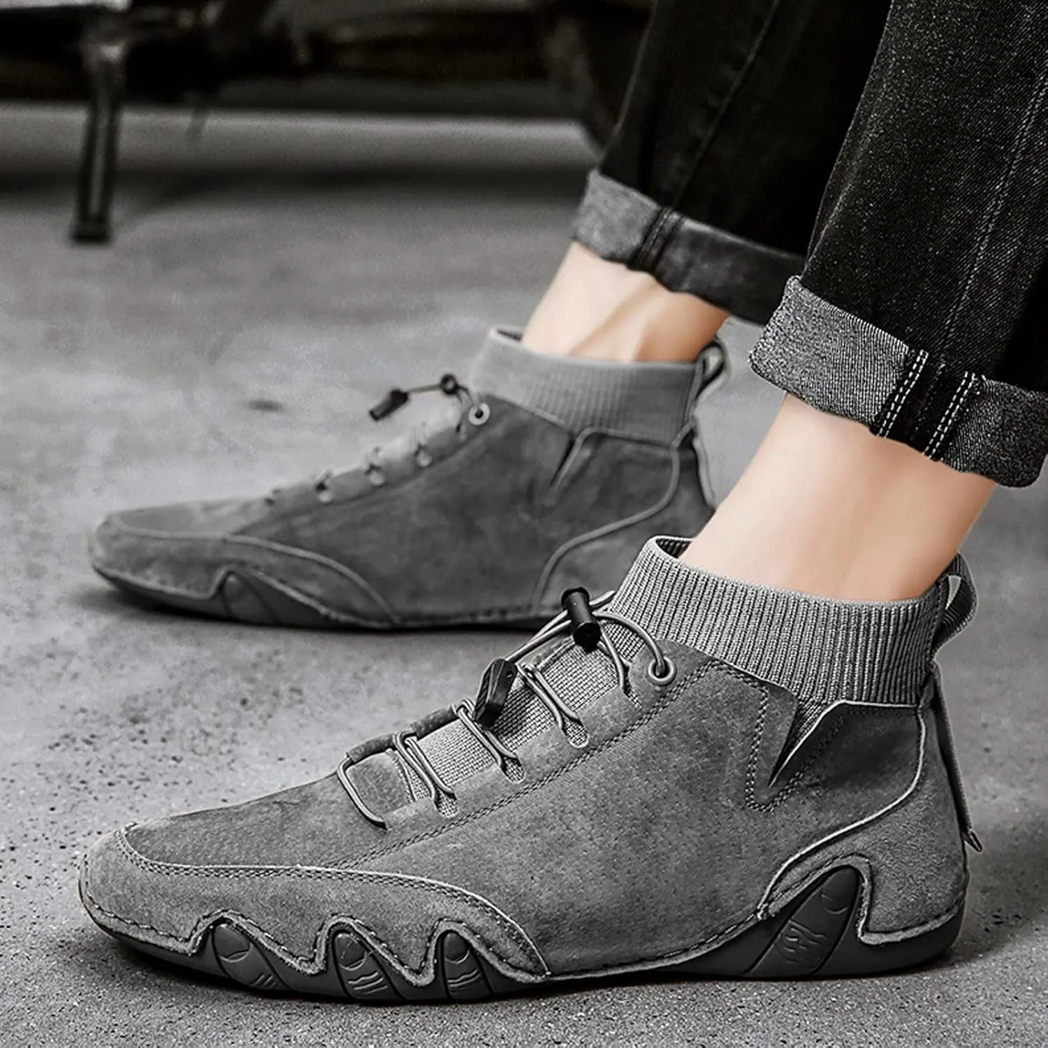 Mens High Top Elastic Band Sport Shoes Fashion Casual Mens Plus Size Casual Canvas Shoes Fashion Sneaker