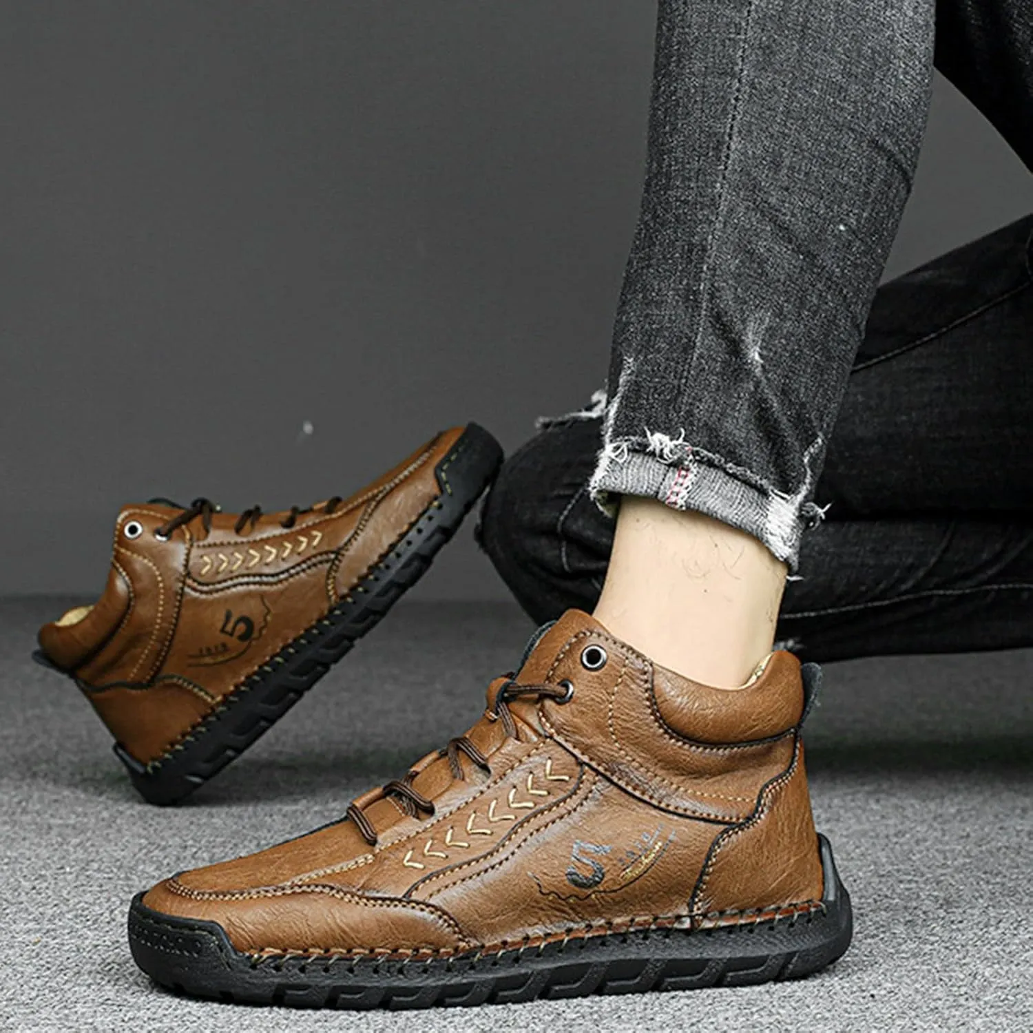 Mens Leather Sneakers Casual Comfy Sole Walking Running Shoes Comfortable Tennis Shoes Closed Toe Non Slip Summer Spring Men Sneaker for Hiking