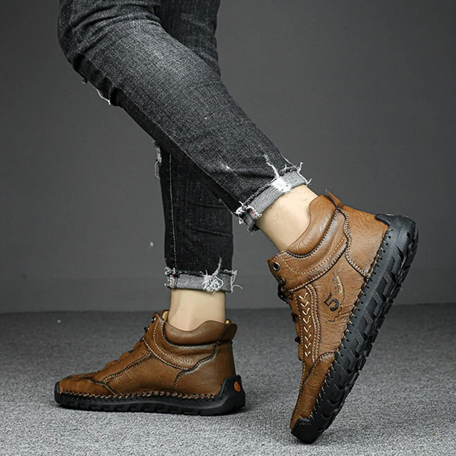 Mens Leather Sneakers Casual Comfy Sole Walking Running Shoes Comfortable Tennis Shoes Closed Toe Non Slip Summer Spring Men Sneaker for Hiking