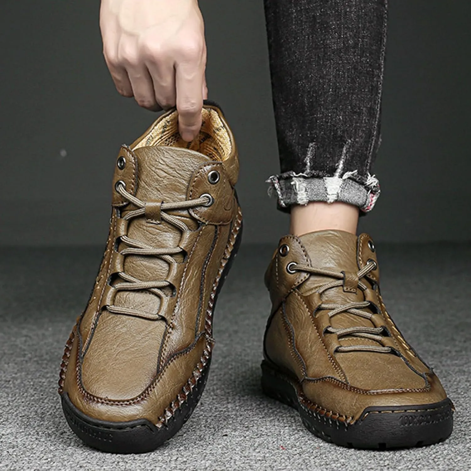 Mens Leather Sneakers Casual Comfy Sole Walking Running Shoes Comfortable Tennis Shoes Closed Toe Non Slip Summer Spring Men Sneaker for Hiking
