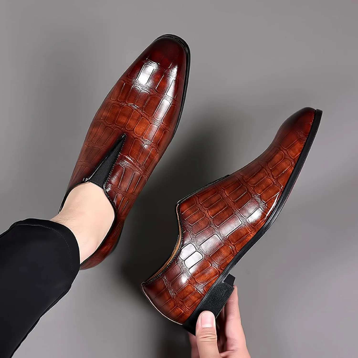 Mens Leather Tennis Shoes Size 10 Classical Style Shoes for Men Slip On PU Leather Men Working Shoes Leather