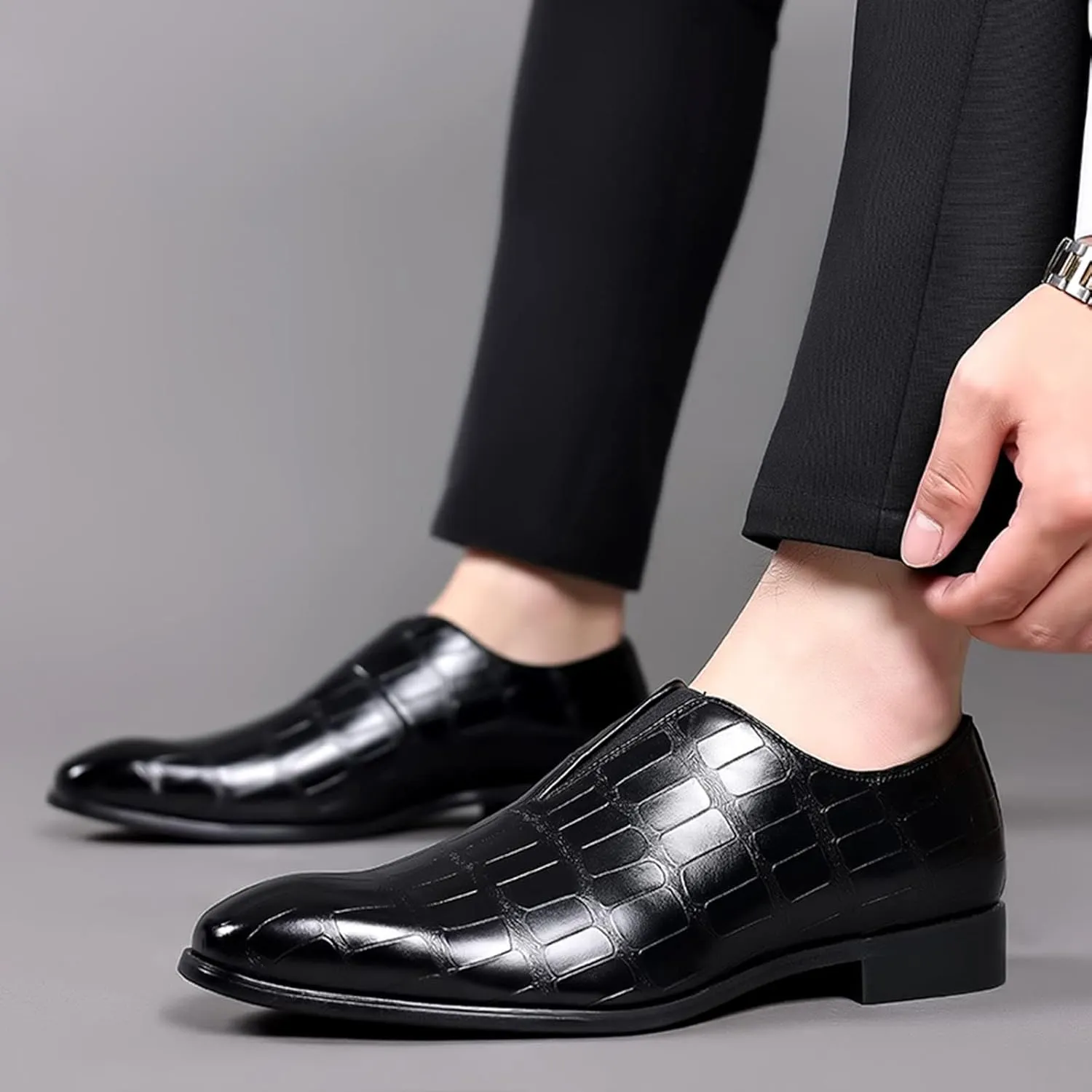 Mens Leather Tennis Shoes Size 10 Classical Style Shoes for Men Slip On PU Leather Men Working Shoes Leather