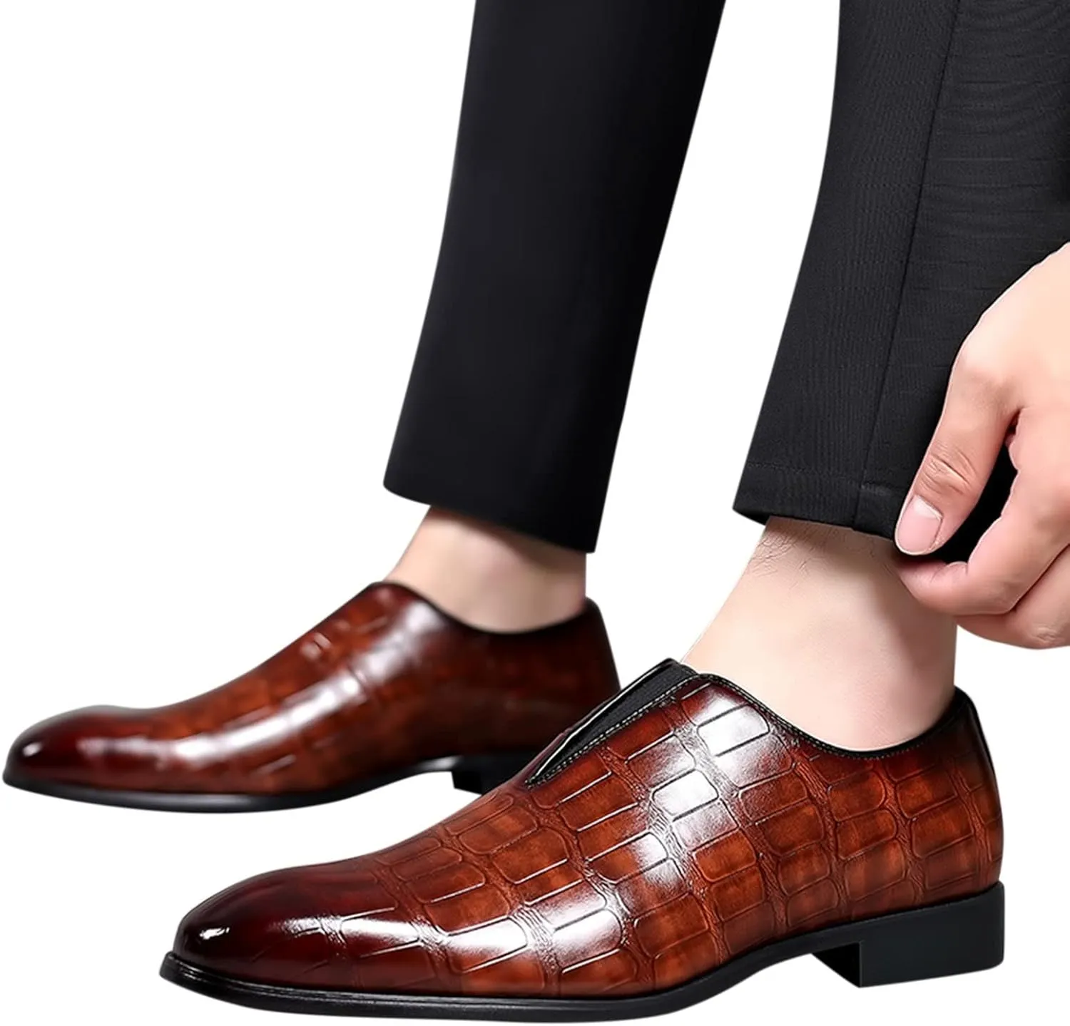 Mens Leather Tennis Shoes Size 10 Classical Style Shoes for Men Slip On PU Leather Men Working Shoes Leather