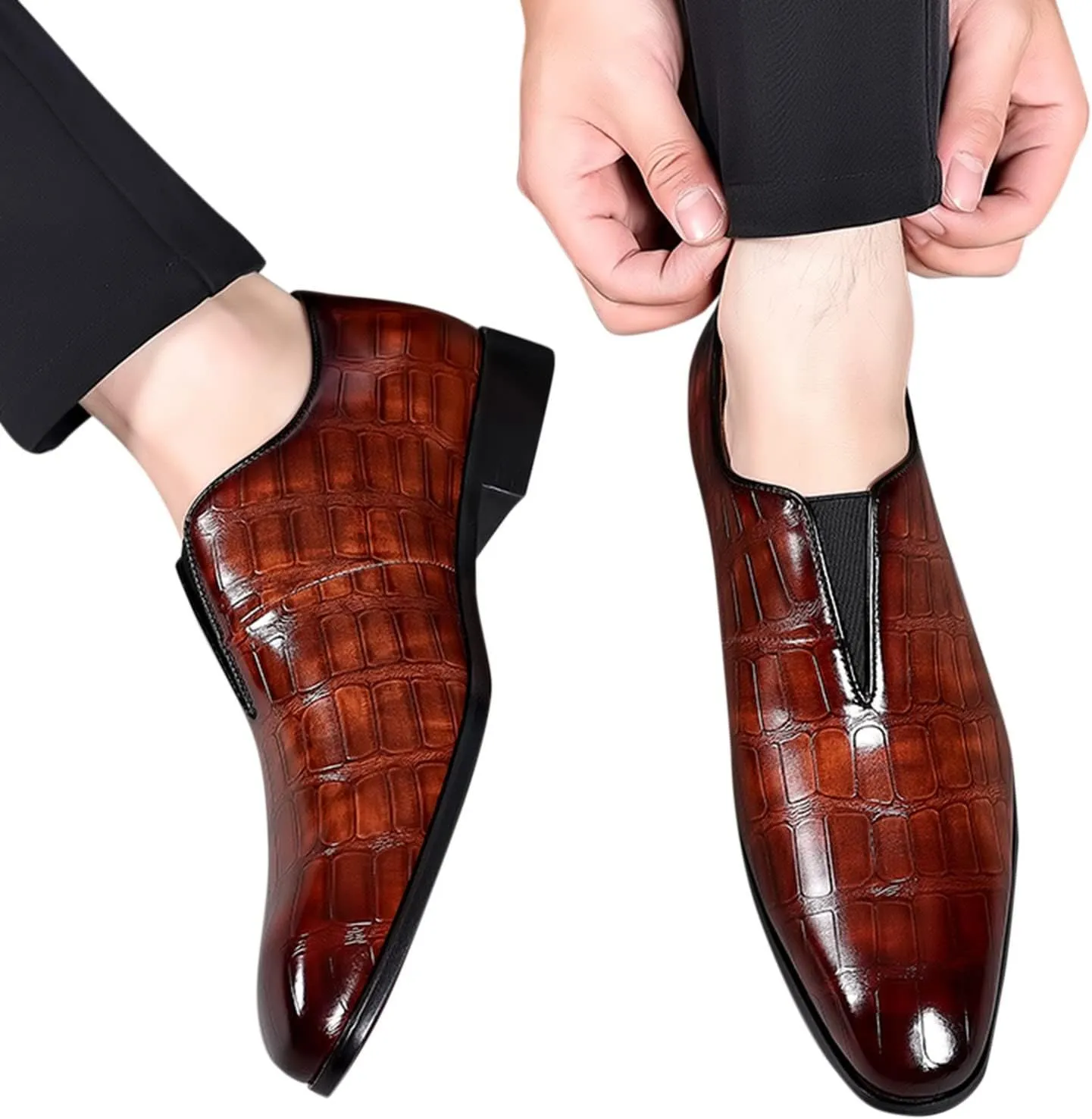 Mens Leather Tennis Shoes Size 10 Classical Style Shoes for Men Slip On PU Leather Men Working Shoes Leather
