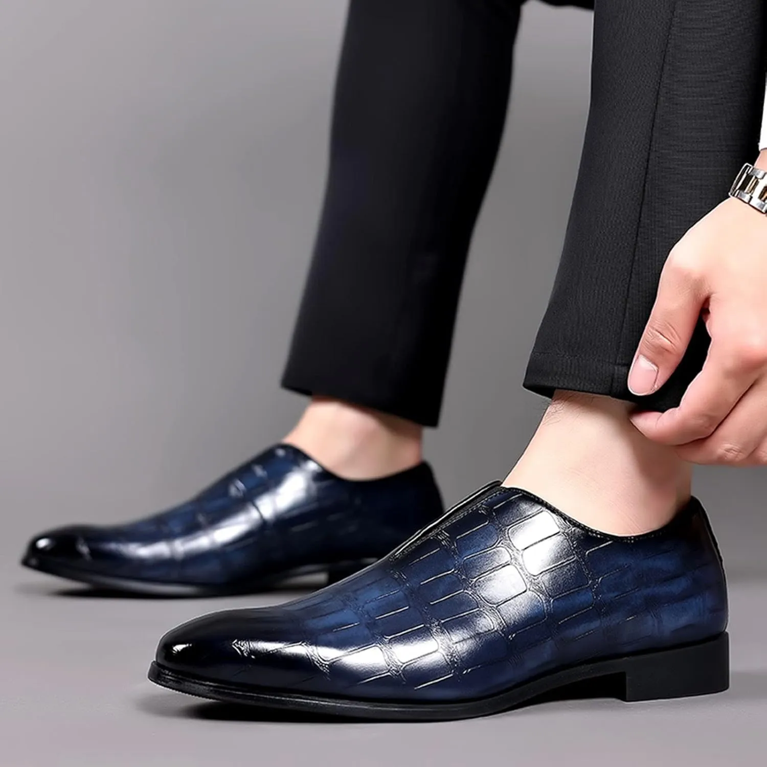 Mens Leather Tennis Shoes Size 10 Classical Style Shoes for Men Slip On PU Leather Men Working Shoes Leather