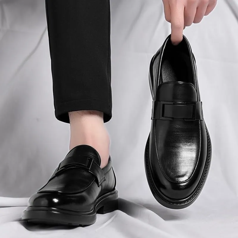 Men's Oxfords Leather Dress Shoes for Men Classic Printed Leather Slip-on Loafer Shoes