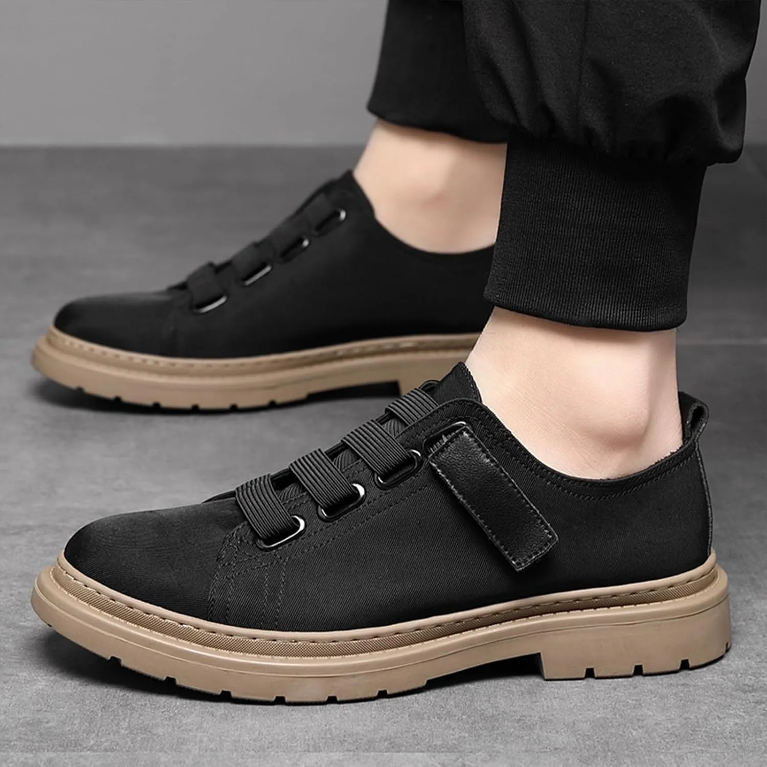 Men's Platform Lace-up Canvas Shoes Comfortable Non-Slip Lug Sole Casual Shoes