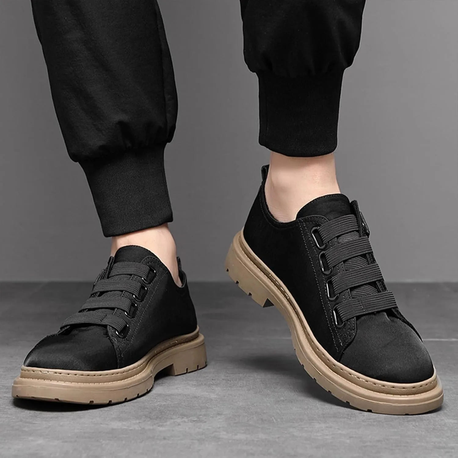 Men's Platform Lace-up Canvas Shoes Comfortable Non-Slip Lug Sole Casual Shoes