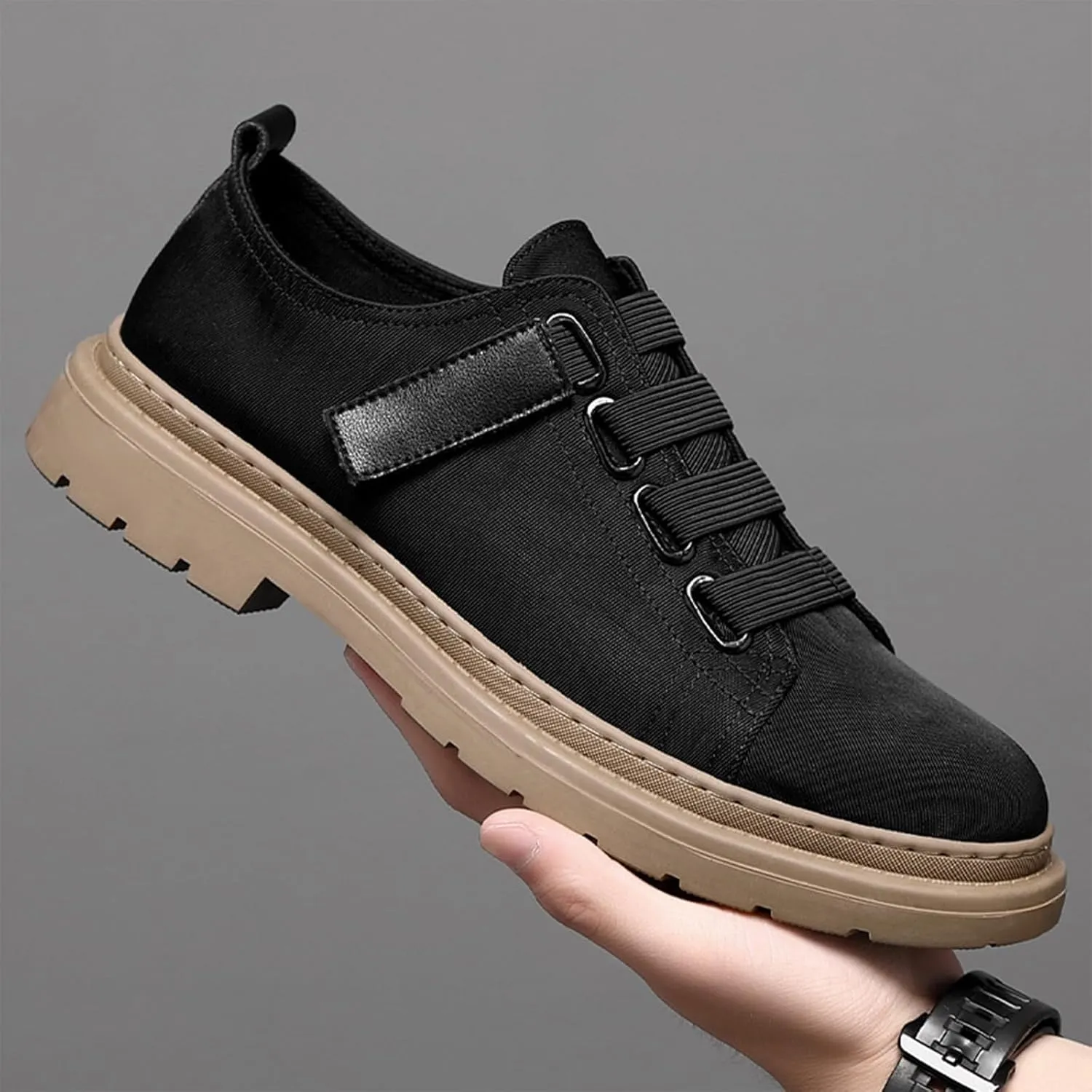 Men's Platform Lace-up Canvas Shoes Comfortable Non-Slip Lug Sole Casual Shoes