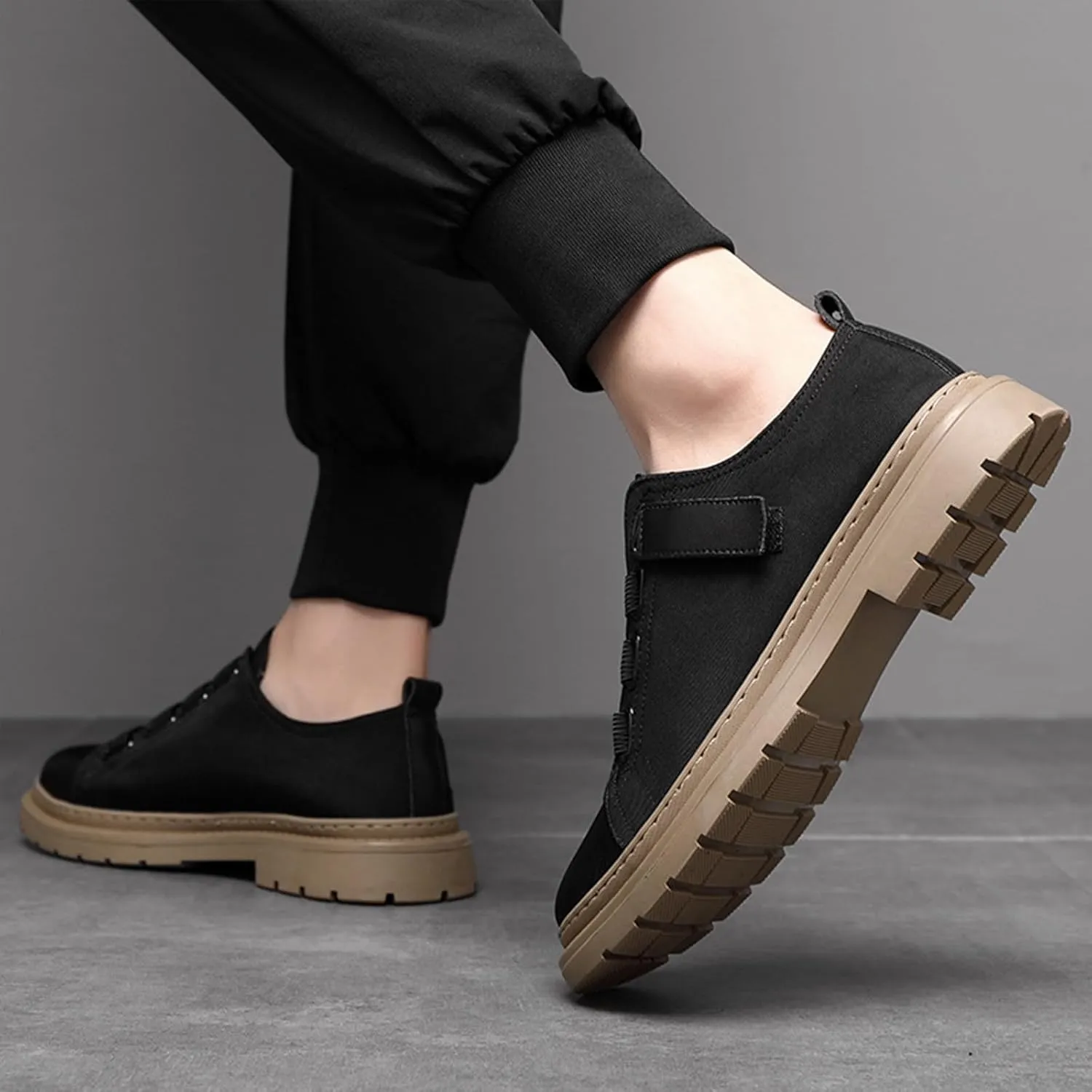 Men's Platform Lace-up Canvas Shoes Comfortable Non-Slip Lug Sole Casual Shoes