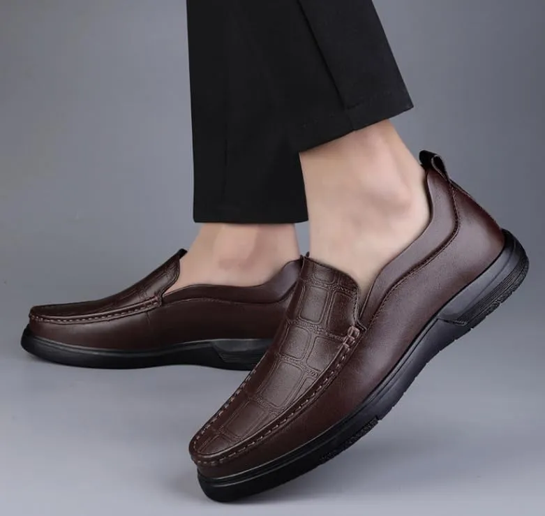 Mens Slip On Leather Shoes Sport Men Leather British Pointed Toe Business Dress Shoe