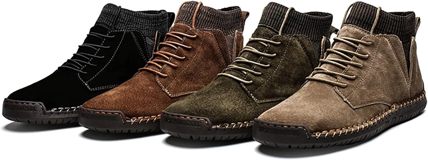 Men's Suede Ankle Boots Fashion Flat Soled Winter Boots Lace Up Elastic Boots Comfort Outdoor Walking Sneaker Air 1 Men