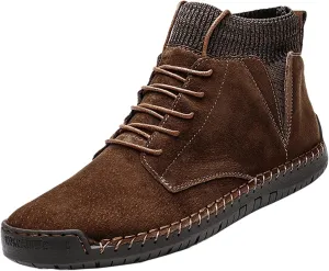 Men's Suede Ankle Boots Fashion Flat Soled Winter Boots Lace Up Elastic Boots Comfort Outdoor Walking Sneaker Air 1 Men