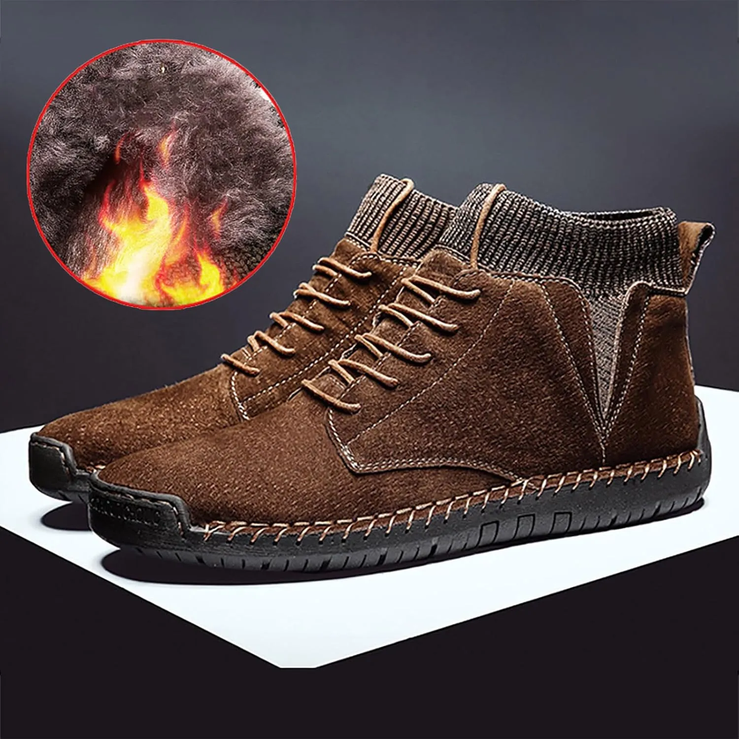 Men's Suede Ankle Boots Fashion Flat Soled Winter Boots Lace Up Elastic Boots Comfort Outdoor Walking Sneaker Air 1 Men