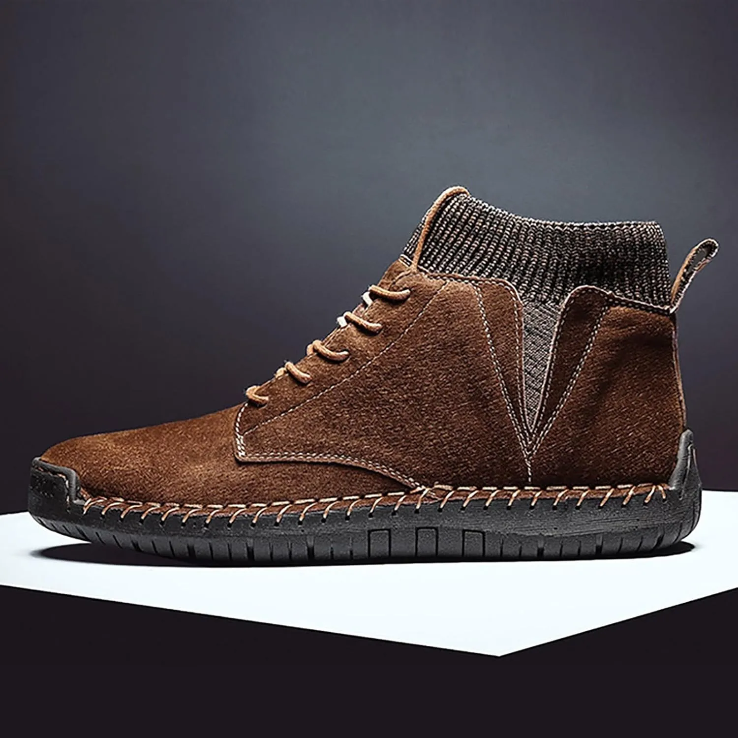 Men's Suede Ankle Boots Fashion Flat Soled Winter Boots Lace Up Elastic Boots Comfort Outdoor Walking Sneaker Air 1 Men