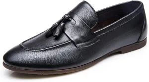 Men's Tassel Loafers，Smart Casual Driving Leather Shoes Work Office Business Leather Shoes,Black- 40/UK 7/US 7.5