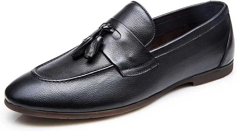 Men's Tassel Loafers，Smart Casual Driving Leather Shoes Work Office Business Leather Shoes,Black- 40/UK 7/US 7.5