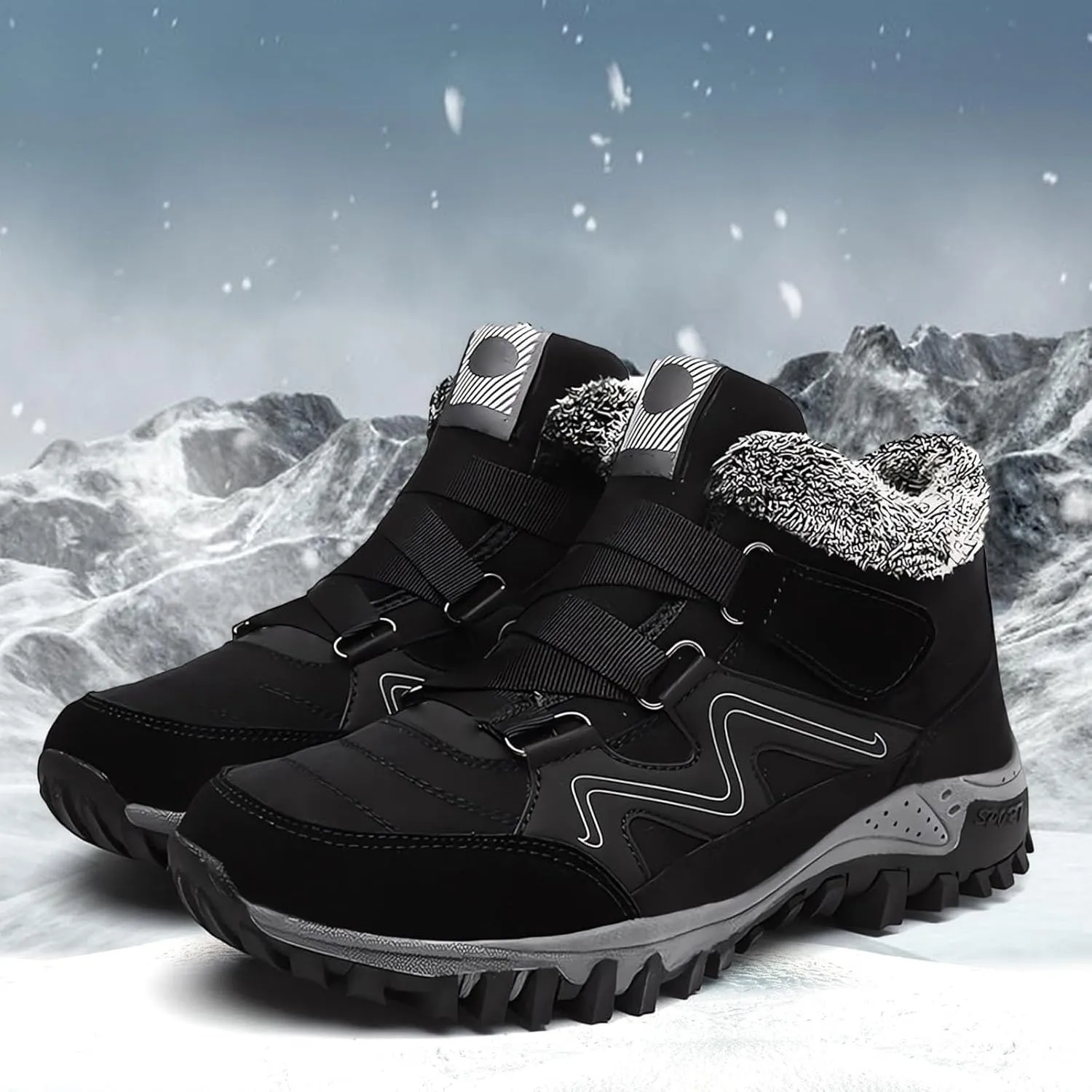 Men's Work Boots Composite Toe Hiking Sneakers Warm Fur Lined Working Shoes for Women Winter Waterproof Outdoor Shoes Lightweight Anti Slip Hike Grounded Footwear