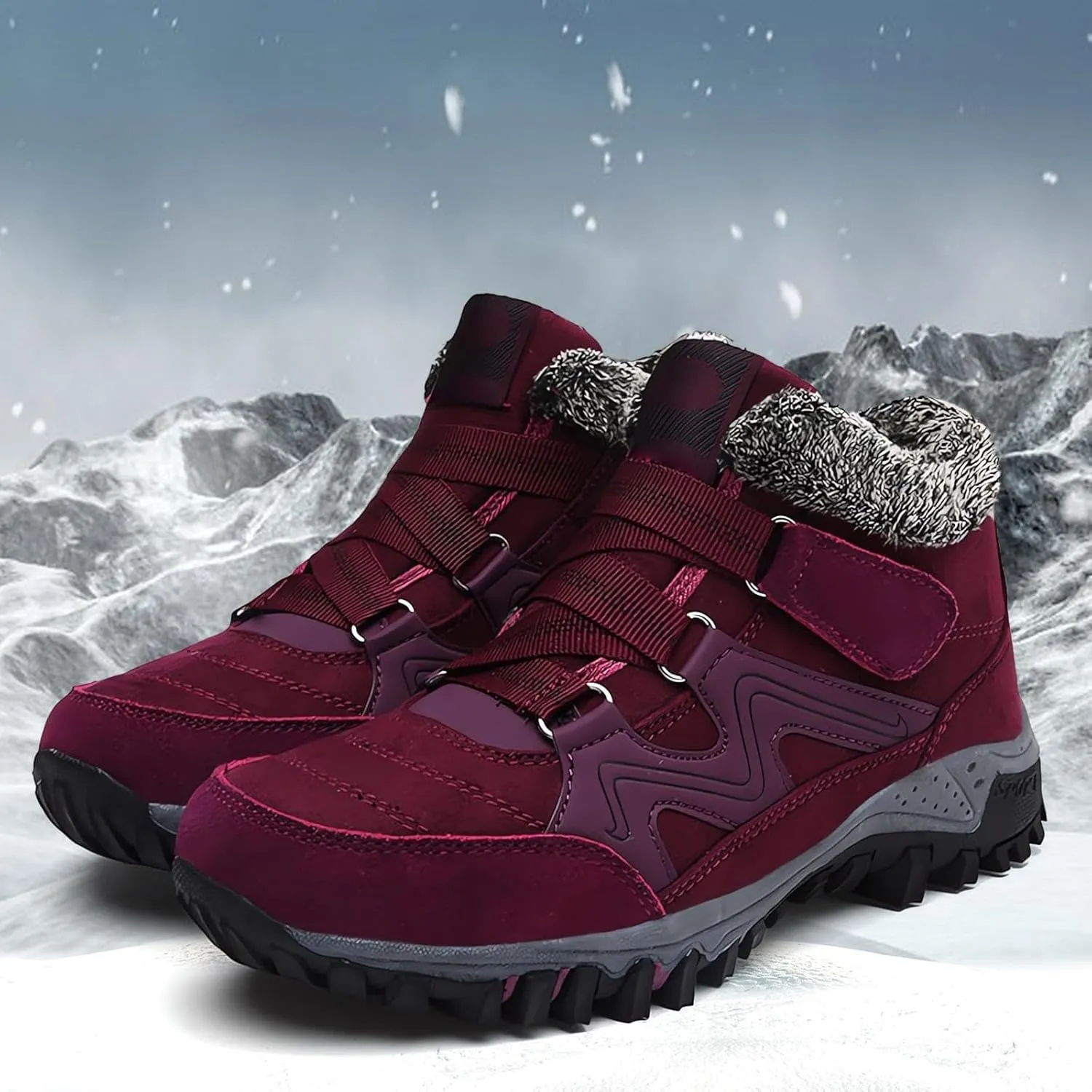 Men's Work Boots Composite Toe Hiking Sneakers Warm Fur Lined Working Shoes for Women Winter Waterproof Outdoor Shoes Lightweight Anti Slip Hike Grounded Footwear