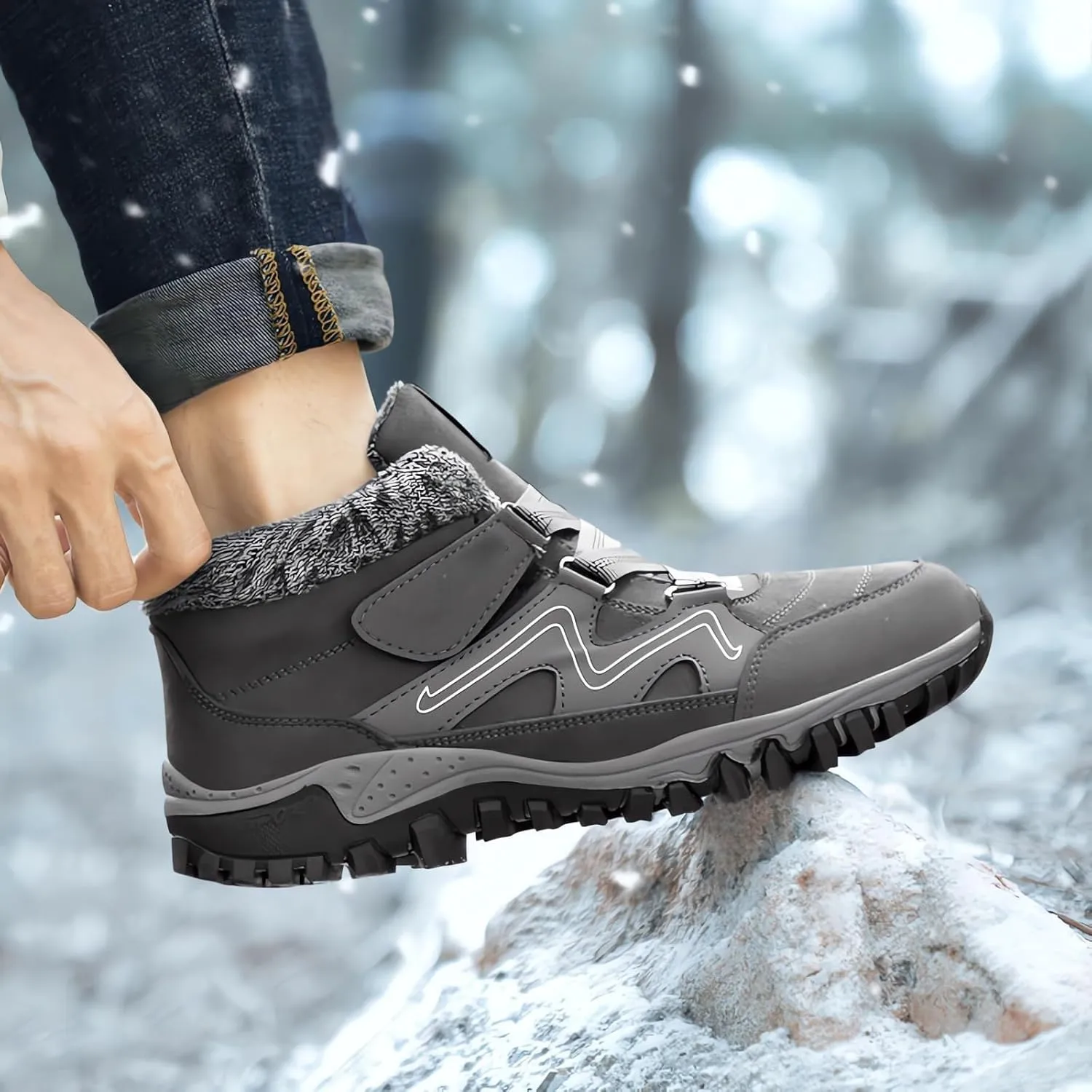 Men's Work Boots Composite Toe Hiking Sneakers Warm Fur Lined Working Shoes for Women Winter Waterproof Outdoor Shoes Lightweight Anti Slip Hike Grounded Footwear