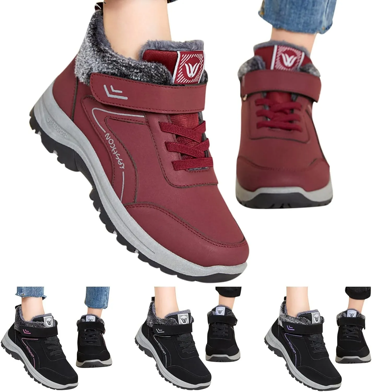 Mens Work Boots Slip On Hiking Sneakers with Warm Fur Lining Working Shoes for Women Food Service Winter Outdoor Botas Waterproof Non Slip Hike Grounded Footwear