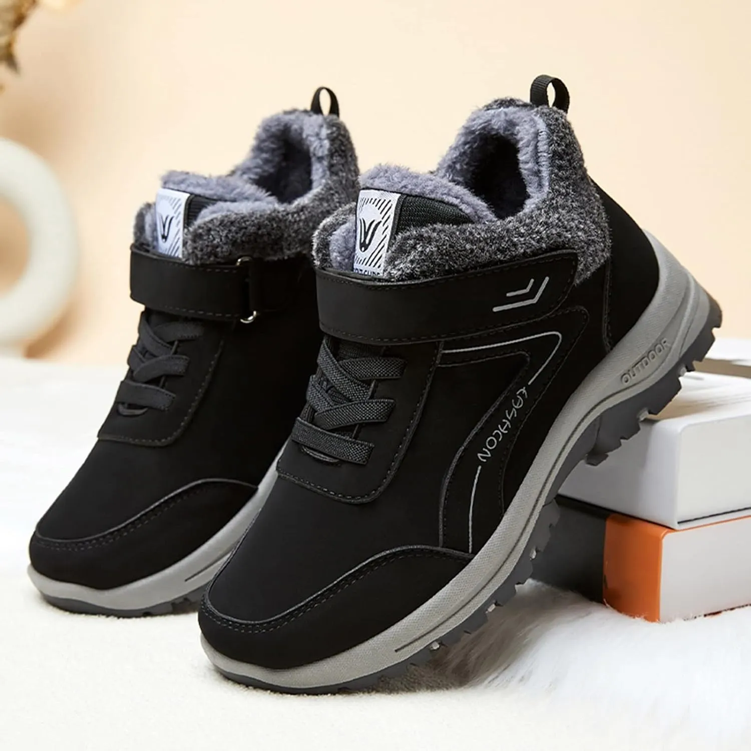 Mens Work Boots Slip On Hiking Sneakers with Warm Fur Lining Working Shoes for Women Food Service Winter Outdoor Botas Waterproof Non Slip Hike Grounded Footwear